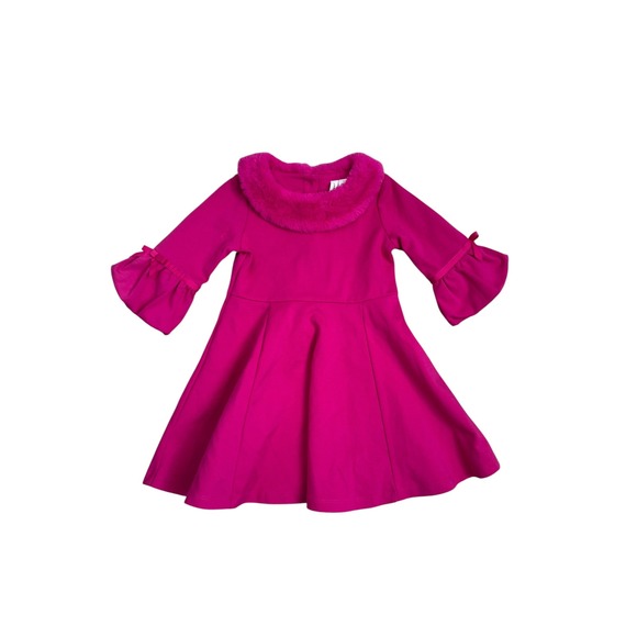 Janie and Jack Fuchsia Pink Faux Fur Collar Ponte Dress Bow Toddler Girl Size 3 - Picture 1 of 6